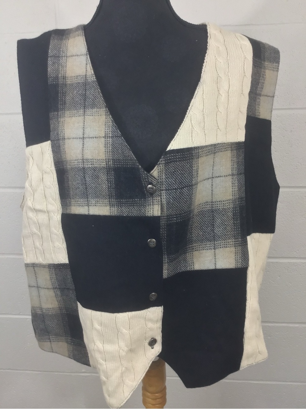 TanTrums Wool Plaid & Cable Knit Patchwork Sweater Vest 3X NWT